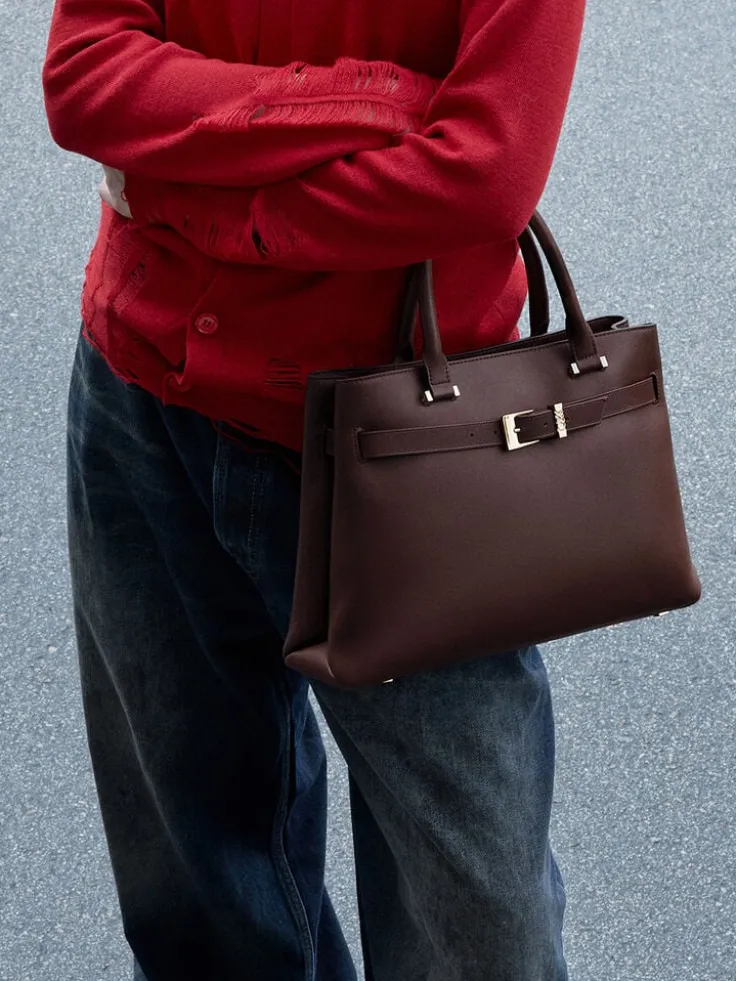 Voyager Leather Belted Tote Bag