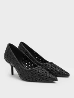 Woven Pointed Stiletto Pumps
