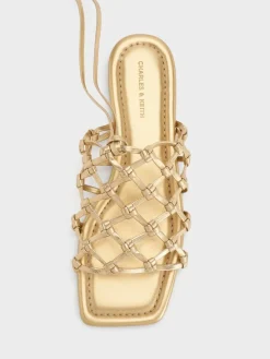 Woven Tie-Around Net Sandals
