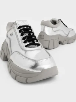 Yunna Metallic Leather Chunky Sneakers