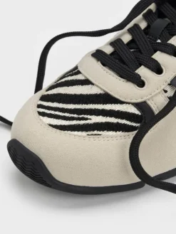 Zebra-Print Lace-Up Sneaker Mules